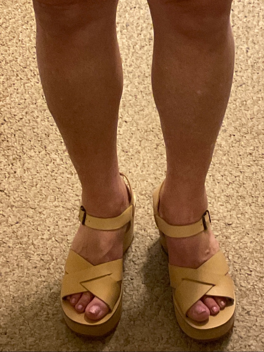 Kork-Ease Yellow Leather Wedge Sandals with Ankle Strap